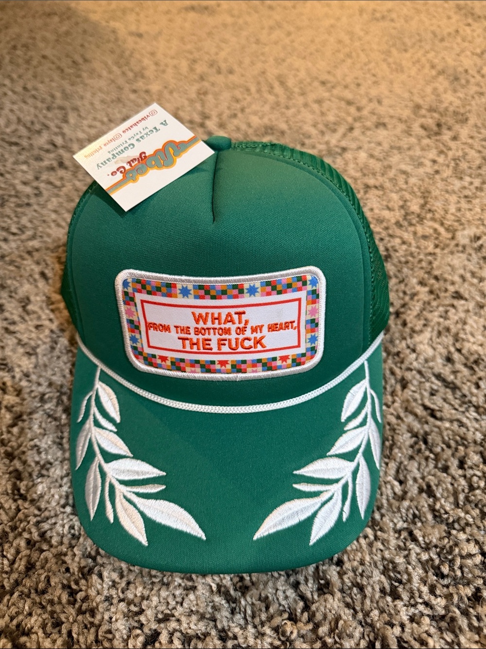 Green Embroidered Trucker Hat with Patch